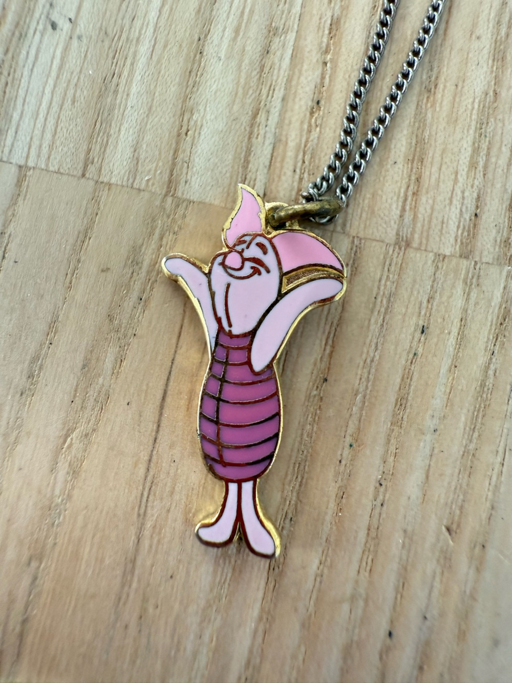 Disney gold tone piglet charm pendant on silver tone chain